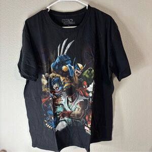 Marvel Black Short Sleeve Graphic Tee with Multicolor Superhero Print
